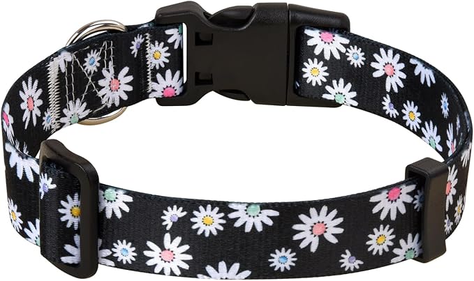MarukoPet Dog Collar and Leash Set, Adjustable for Small Medium Large Dogs Puppy, Cute Design with Bohemia Floral Tribal Geometric Patterns Boys Girls Dog Collar(Black Daisy Set,S)
