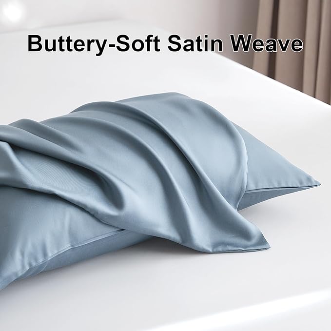 100% Tencel Pillowcase, Hair and Skin Friendly, Soft and Smooth,Cooling Silk Pillowcases for hot Sleepers,Queen Pillowcases Set of 2,Hair and Skin Friendly,Denim Blue, 20x30in