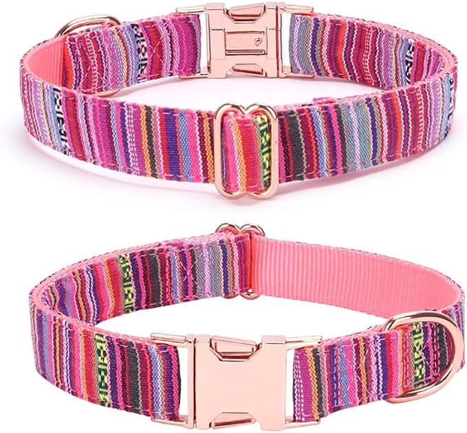 Dog Collar and Leash Set for Dogs Walking Bohemia Ethnic Style | Soft Durable Nylon Adjustable Collar with Metal Buckle 5ft Matching Leash with Padded Handle for Small Medium Large Dogs