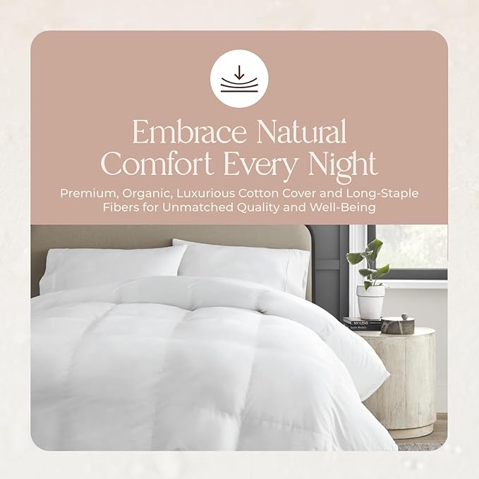 Microfiber Filled Down Alternative Comforter - Luxury Down Alternative Duvet Insert with Lightweight & Breathable Microfiber Filling and GOTS Certified Organic Cotton Cover (King/Cal King Size)