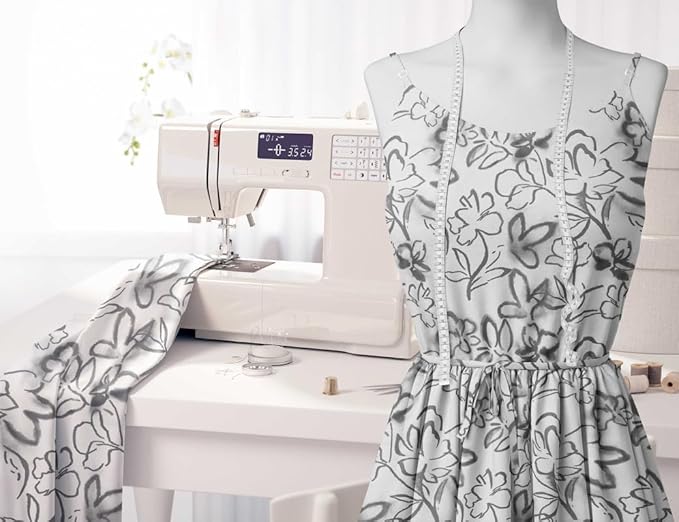 Soimoi Heavyweight Cotton Poplin Fabric Material, Grey - Floral Printed - 42" Inch Width, Natural Cotton Material for Quilt Making, Dresses, Skirts, Pajamas, Pillowcases, Tablecloths, Kurtis, 1 Yard