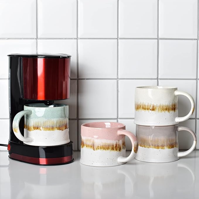 Bosmarlin Medium Ceramic Coffee Mug Set of 2, 15 Oz, Big Stoneware Tea Cup for Office and Home, Dishwasher and Microwave Safe (Pink, 2)