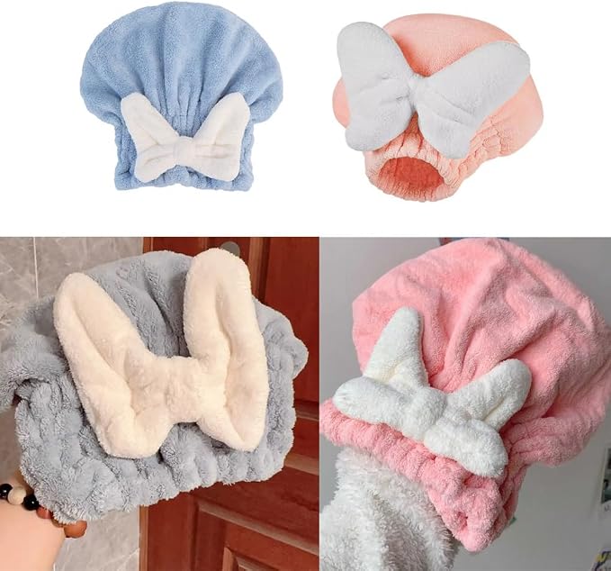 2 Pack Hair Drying Caps Ultra Absorbent Hair Turban Microfiber Hair Towel Wrap Head Towels for Shower Curly Thick Long Hair Conditioner Hair Oil Serum Overnight Conditioning Treatment