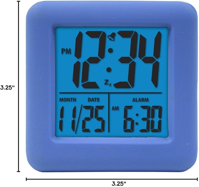 Equity 70913 Digital Blue Silicone Cube Alarm Clock with On-Demand Backlight