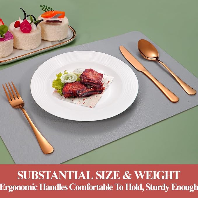 50 Pcs Rose Gold Silverware Set for 10, Food Grade Stainless Steel Flatware Set, Eating Utensils Sets Include Fork/Knife/Spoon, Reusable Cutlery Set for Home Kitchen, Dishwasher Safe, Round Edge