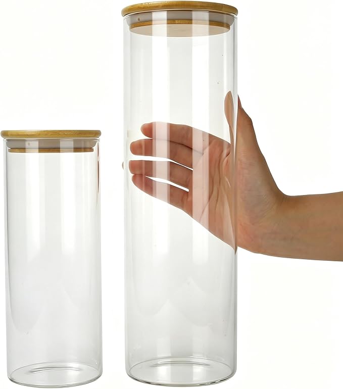 6pcs 2.25QT/1QT Glass Food Storage Containers with Lids | Extra Large 2.25QT(Set of 3) and 1QT (Set of 3) Storing Overnight Oats, Coffee, Spices, Candies, Flour, etc.,