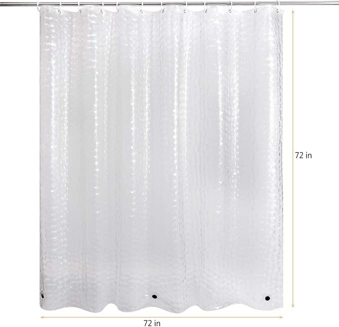 WELTRXE Shower Curtain Liner 8G EVA with 3 Magnets, Waterproof Clear Shower Curtains with 3D Water Cube Design, Heavy Duty Plastic Bathroom Shower Liner for Shower Stall, Bathtubs, 72 x 72,12 Hooks