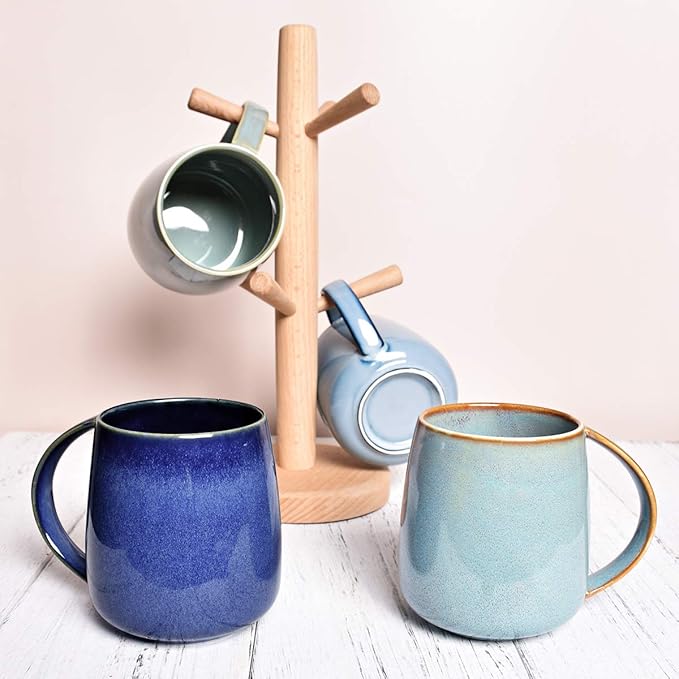 Bosmarlin Matte Ceramic Coffee Mug, Tea Cup for Office and Home, 13 oz, Dishwasher and Microwave Safe, 1 Pack (Lake Blue(Glossy))