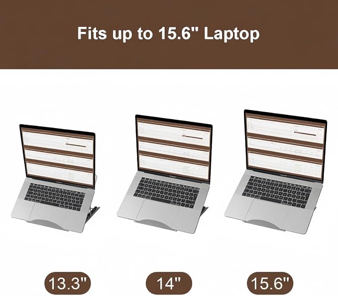 Bamboo Foldable Laptop Stand Holder, 6-Level Adjustable Ergonomic Notebook Riser with Heat Dissipation for 10-17 Inch Laptops, MacBook, Tablet (Dark Brown)