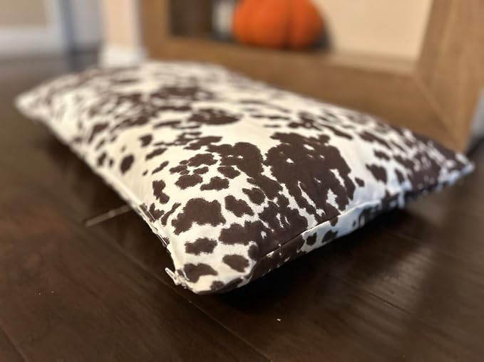 Natural Cotton Canvas Dog Bed – Raw Cotton Filled Pet Cushion Insert, Breathable Eco-Friendly Dog Mattress, Durable Washable Cover with Zipper (Cow Print Brown White, Large 48"x30"x5")