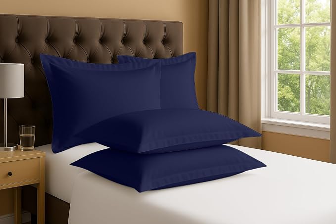 2 Pack Pillow Shams King Size 20x36 – 600 Thread Count 100% Organic Cotton Navy Blue Pillow Covers with 2 Inch Decorative Flange, Soft & Smooth Premium Hotel-Quality Pillowcases Set of 2