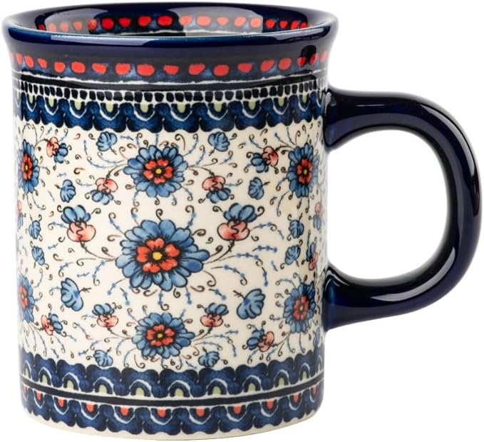 Pottery Coffee Mug,14oz, Hand Painted Ceramic Tea Cups with Unique Design for Hot or Cold Drinks (Blueberry grass)
