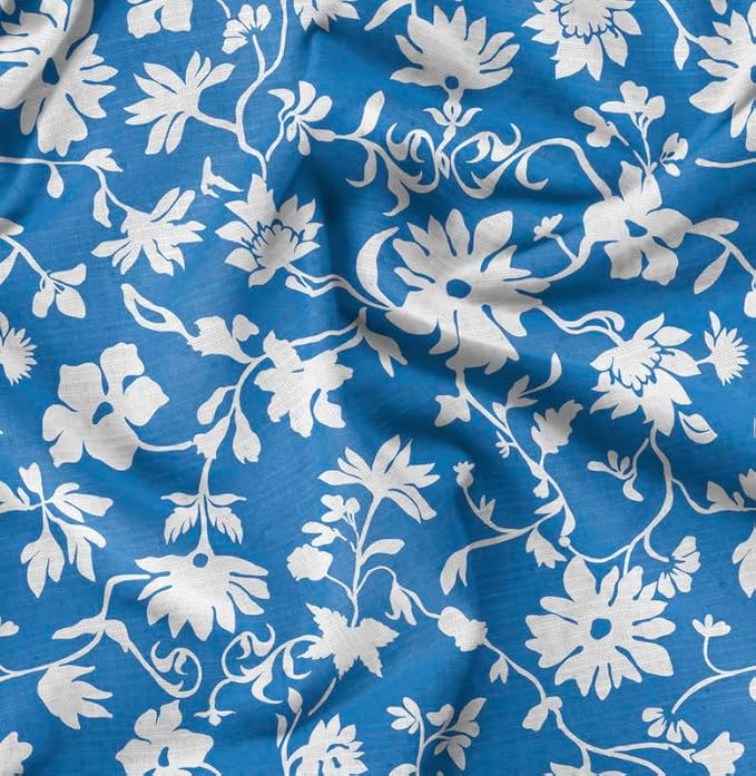 Soimoi Floral Print - Blue, Moss Georgette Fabric Material - 42 Inch Wide, 1 Yard, Unstitched Versatile Fabric for Dresses, Skirts, Blouses, Drapery Projects