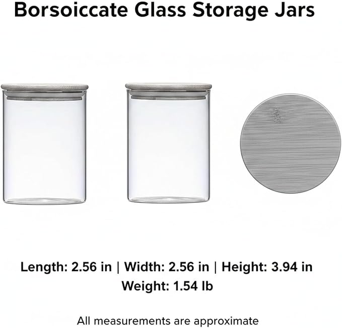 Borosilicate Glass Storage Jars with Bamboo Lids, Clear Kitchen Canisters for Pantry Organization of Dry Goods, Coffee, Tea, and Grains