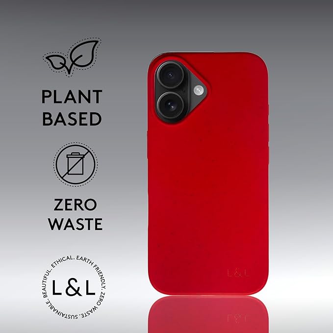 LOAM & LORE Biodegradable Phone Case for iPhone 16, Plastic Free Eco Friendly Phone Case, Plant Based Compostable iPhone 16, Premium Zero-Waste Phone Cover (Crimson)