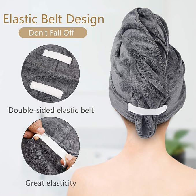 SUNLAND Microfiber Hair Towels Anti Frizz Hair Drying Towel Super Absorbent Fast Drying Turbans for Wet Curly Hair Soft Hair Towel Wrap with Elastic Band for All Hair Types 40 X 20 inches Multicolour