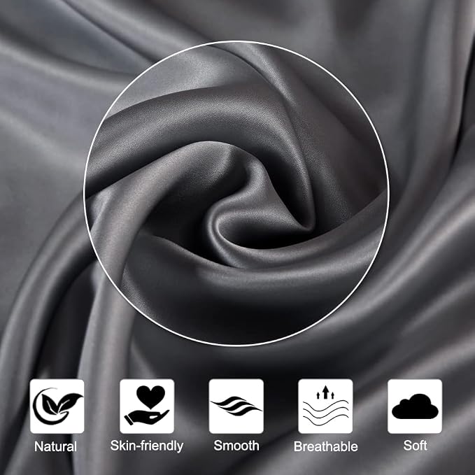 Ravmix Silk Pillow Cases 2 Pack with Zipper, Both Sides 21Momme Mulberry Silk Pillowcase Set of 2 Standard Size 20×26inches for Sleeping Women Men, for Beauty Sleep Hair Skin, Space Grey