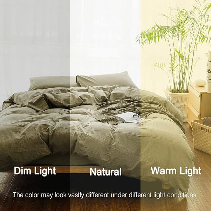 EMME Khaki Cotton Duvet Cover Twin, 2-Piece Set Soft Cotton Comforter Cover Bedding Collection Comforter Cover with Pillow Sham Solid Color Zipper Closure & Corner Ties (Khaki, Twin/Twin XL)