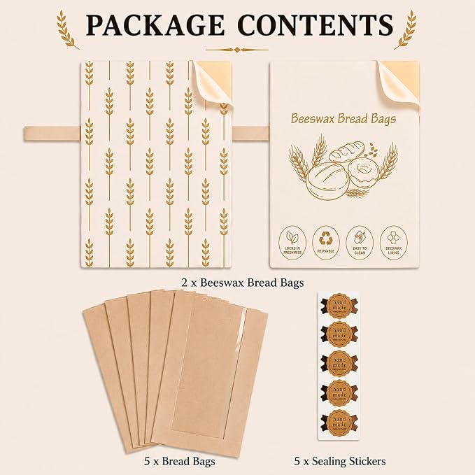 7PCS Bread Bags for Homemade Bread Beeswax Bread Bag