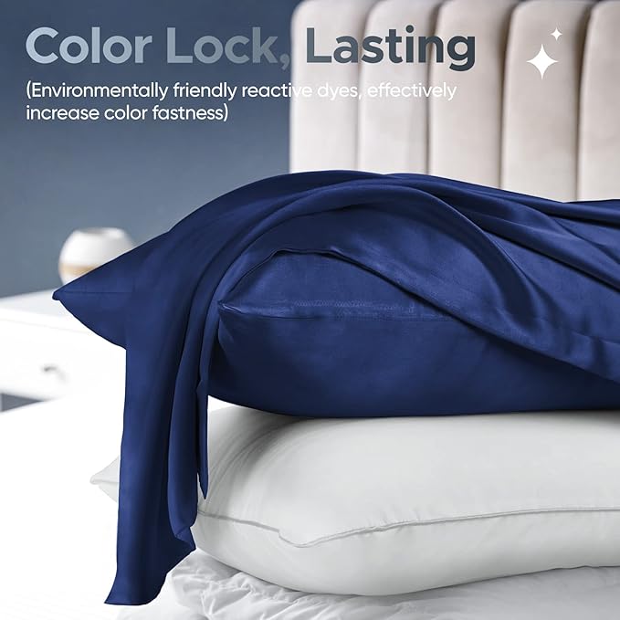 100% Pure Mulberry Silk Pillowcase for Hair and Skin - Allergen Resistant Dual Sides,600 Thread Count Silk Bed Pillow Cases with Hidden Zipper,1pc,Standard Size,Blue