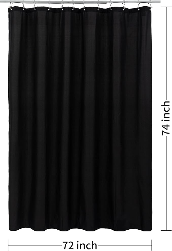 ALYVIA SPRING Long Fabric Shower Curtain Liner Waterproof - 72" x 74", Soft & Lightweight Longer Shower Curtain with 3 Magnets, Machine Washable - 72x74, Black