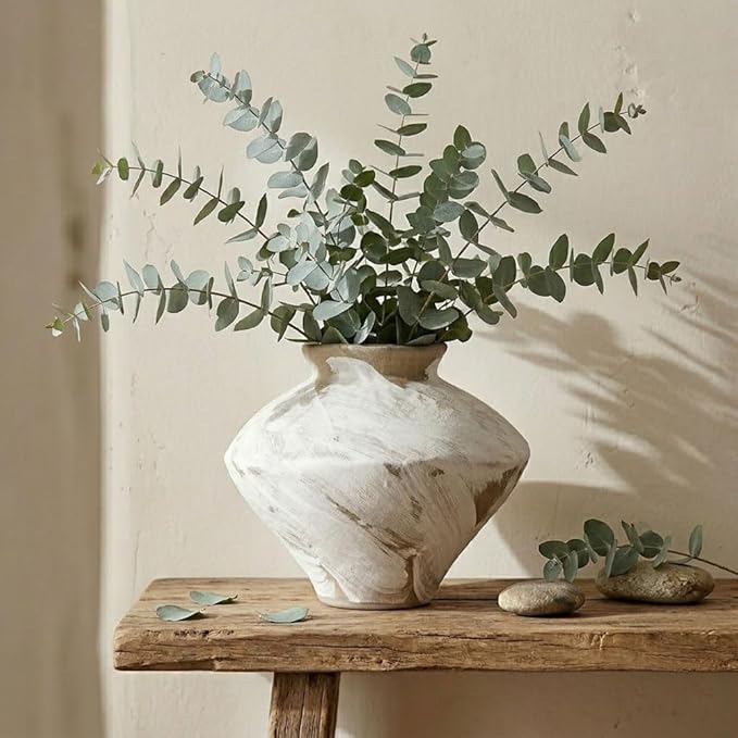 Wabi Sabi Vintage Vase, 6.3" Tall Wabi Sabi Decor Rustic Farmhouse Pottery Vase for Centerpiece, White Textured Pottery Flower Vase for Home Decorative, Table, Living Room, Bedroom, Bathroom, Kitchen