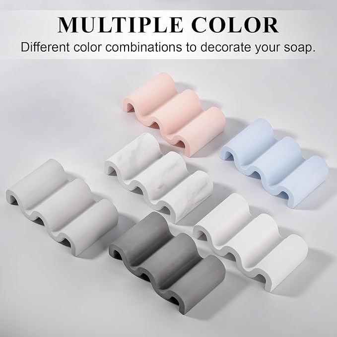 Diatomite Soap Dish Quick Drying Bar Soap Holder Draining Soap Saver Rack Wave Pattern Sponge Tray for Bathroom Sink, Shower, Kitchen, Dark Grey