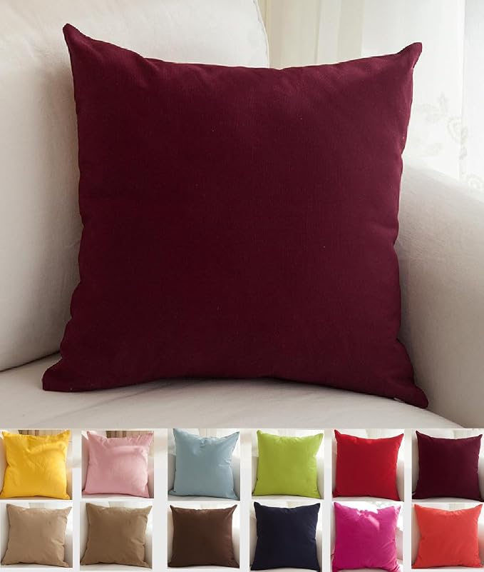 TangDepot Cotton Solid Throw Pillow Covers, 12" x 12" , Wine, 1 Count (Pack of 1) | 100% cotton, same-color zip, machine wash & air dry. For living room, bedroom, office, car. 42 colors, 51 sizes. Cover only.