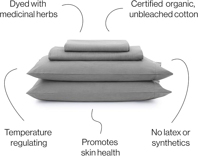 AIZOME Bedsheet Set Made from 100% GOTS Organic Cotton, Non-Toxic Plant-Dyed 340 Thread Count, Hypoallergenic for Sensitive Skin, 4-Piece (Carbon Haze, Full)