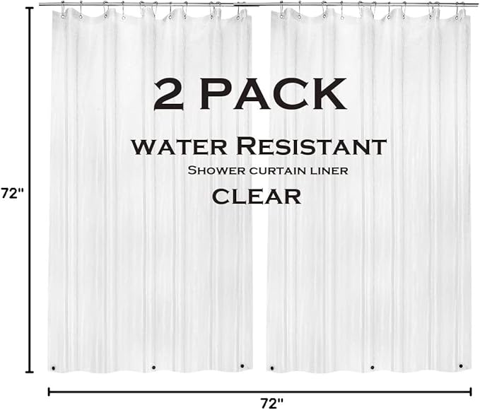 ZEMAHOME 2 Pack PEVA Plastic Shower Curtain Liner Premium Light Weight 72" x 72" Clear Bathroom Shower Showroom Curtain Liner with Rustproof Metal Gromments and Weighted Magnet