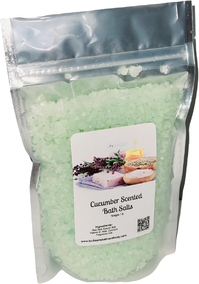 Bath Salts | 1lb Bag (16oz.) | Choose Your Scent | Epsom Salt | Sea Salt| Bathing | Body Care | Beauty | Relaxation | Spa | Pedicure | Manicure | Soak (Cucumber)