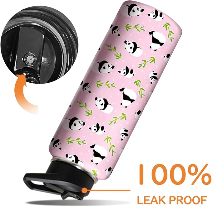 40oz Pink Panda Water Bottle with Handle and Flip Straw, Sports Stainless Steel Insulated Cup Travel Coffee Mug Tumbler, Birthday Mothers Day Chritmas Gifts for Women