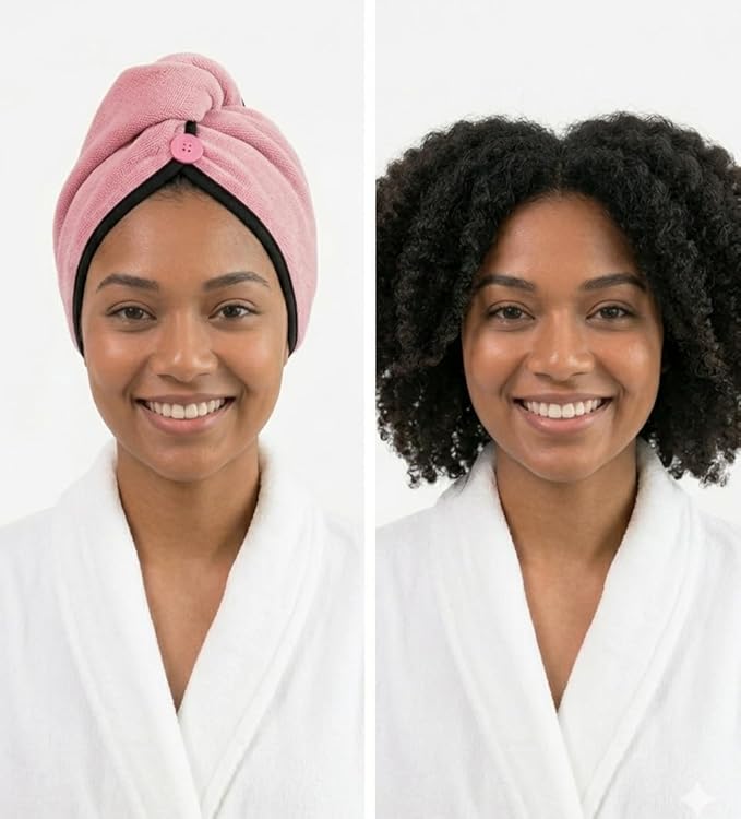 Luxury Microfiber Hair Towel Wrap for Women – Quick Dry, Anti-Frizz, Lightweight, Soft Hair Turban for Wet Hair (Pink)