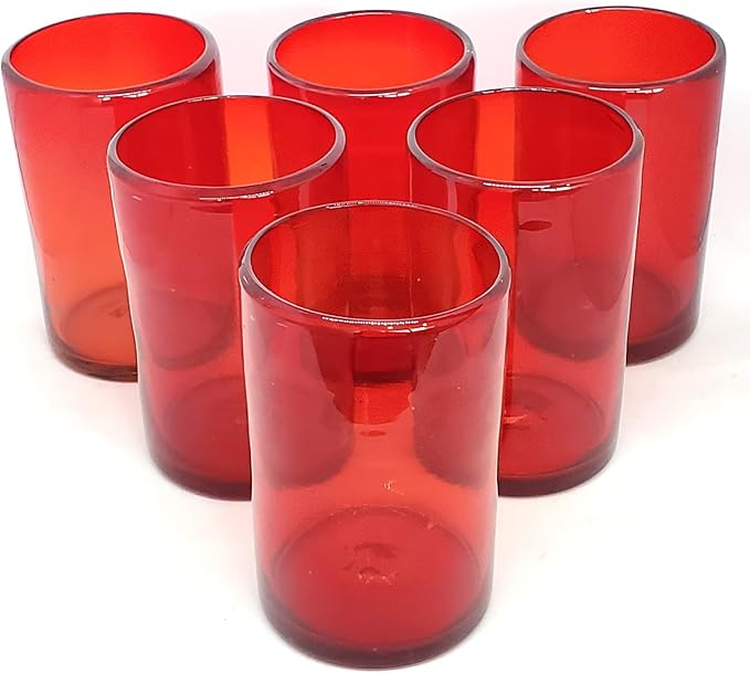 Solid Ruby Red 14 oz Drinking Glasses (set of 6), Recycled Glass, Lead-free, Toxin-Free (14oz Drinking)