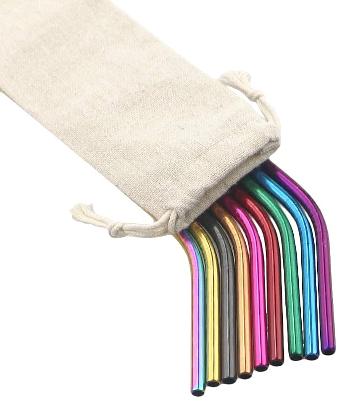 Metal Straws Stainless Steel Straws 8.5" Drinking Straws Reusable 3 Set - Ultra Long Muti Color-Cleaning Brush for 20/30 Oz for Trail Tumblers Yeti RTIC SIC Ozark (2 Straight|1 Bent|1 Brush)