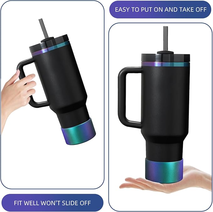 Gradient Silicone Boot and 2 PCS 10MM Glitter Straw Cover, Anti-Slip Sleeves Bottom Protector Compatible with Stanley Cup 20 30 40 Oz Water Bottle 2.8-3IN Base Tumbler Accessories Women Gifts