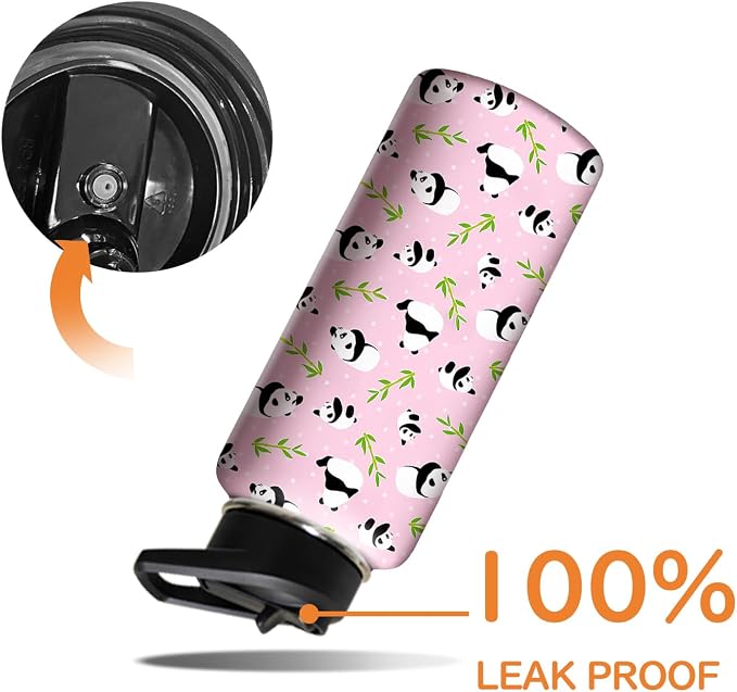 18oz Pink Panda Water Bottle with Handle and Flip Straw, Sports Stainless Steel Insulated Cup Travel Coffee Mug Tumbler, Birthday Mothers Day Chritmas Gifts for Women