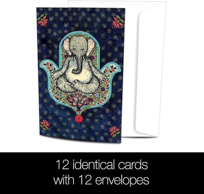 Tree-Free Greetings - All Occasion Cards - Artful Designs - 12 Greeting Cards + White Envelopes - Made in USA - 100% Recycled Paper - 4 x 6 - Meditating Elephant (FS54549)