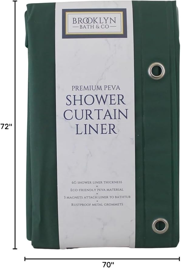 Dependable Industries inc. Essentials Premium 6 Gauge EVA Shower Curtain Liner - PVC Free Magnetized Bottom Odorless with Rustproof Grommets (Hunter Green)