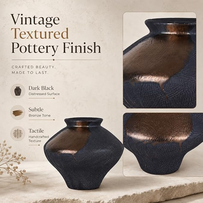 Small Wabi Sabi Rusty Vintage Ceramic Vase, 6.7" Rustic Pottery Vase for Centerpieces, Wabi Sabi Decor Flower Vases for Table, Living Room, Bedroom, Bathroom, Kitchen, Farmhouse Home Decor Gifts