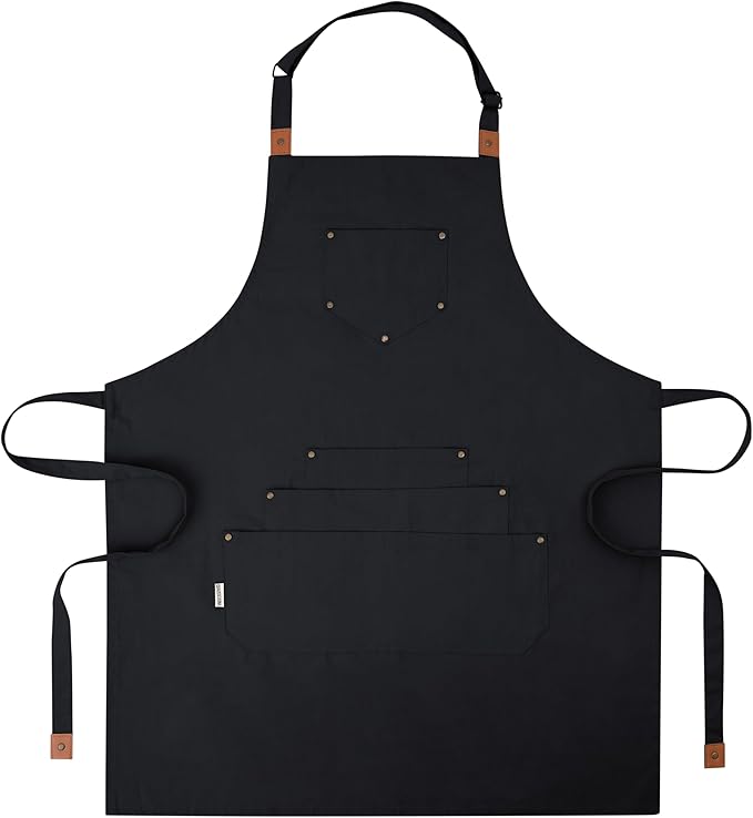 Cotton Canvas Apron for Women & Men – Adjustable Neck Strap & Waist Ties with Pockets