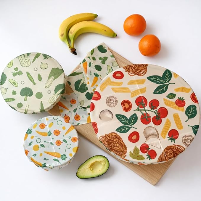 Truebee Reusable Beeswax Food Wraps 7-Pack Italia – Non Toxic, Plastic Free, Silicone Free, Sustainable, Environmentally Friendly, Organic Cotton Beeswax Wraps (S, M, L)