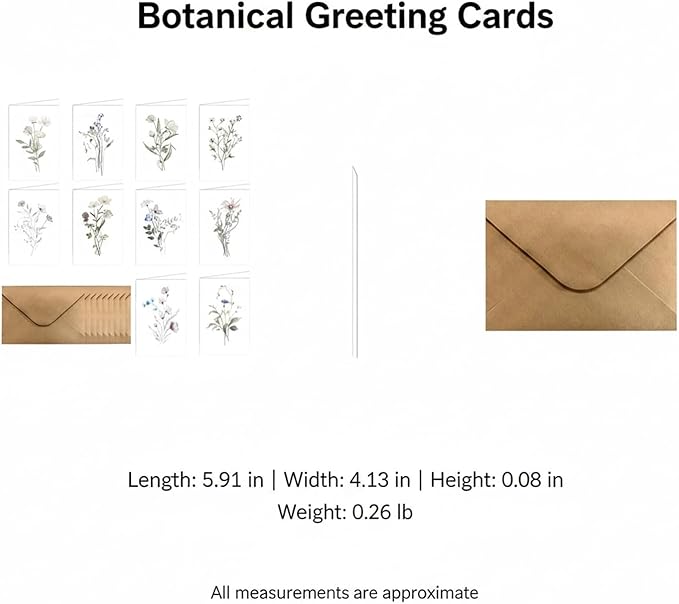 10-Pack Botanical Blank Greeting Cards with Envelopes, 5.9 x 7.9 Inch Nature-Themed Cardstock Set for Personal Correspondence and Notes