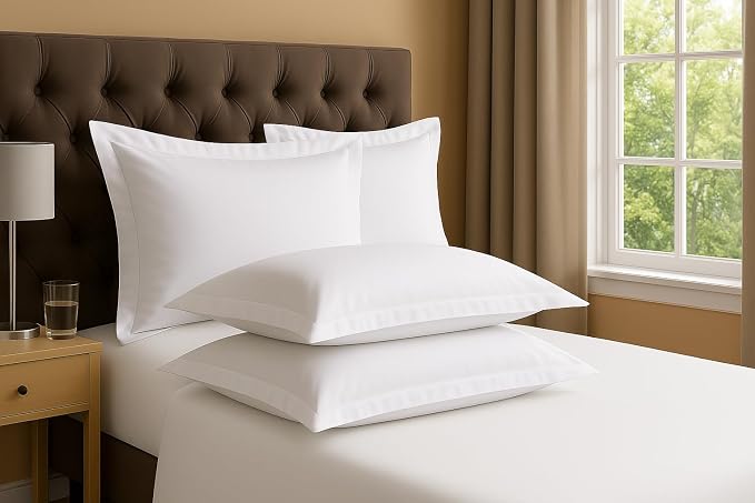 2 Pack Pillow Shams Standard Size 20x26 – 600 Thread Count 100% Organic Cotton White Pillow Covers with 2 Inch Flange, Soft & Smooth Premium Hotel-Quality Pillowcases Set of 2