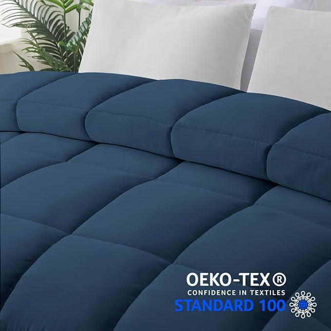 COHOME Full Size Cooling Comforter, All-Season Quilted Down Alternative Duvet Insert, Luxury Hotel Breathable GentleSoft Comforter with Anti-Clump Tech & 8 Tab - Reversible - Navy Blue 82"x86"