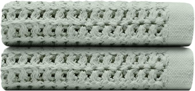 ONSEN Supima® Waffle Hand Towels, Quick Dry Lint Free 100% USA Cotton, Lightweight Absorbent Hand Towel Set, 16x30 in (Sage Green, Hand Towel 2-Pack)