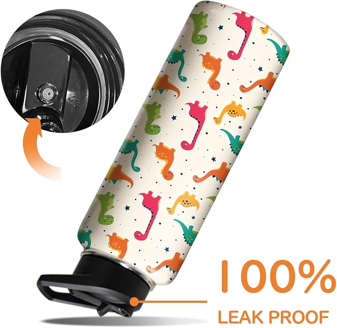 40oz Cute Dinosaur Water Bottle with Handle and Flip Straw, Animal Sports Stainless Steel Insulated Cup Travel Coffee Mug Tumbler, Birthday Mothers Day Chritmas Gifts for Women
