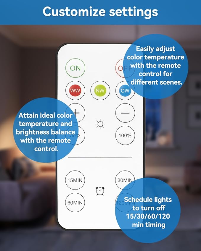 WirelessGlow Rechargeable Light Bulbs with Remote, 3 Color Temperatures and Dimmable Battery Light Bulbs, Touch Control + USB Rechargeable Battery Operated Light Bulb, A19