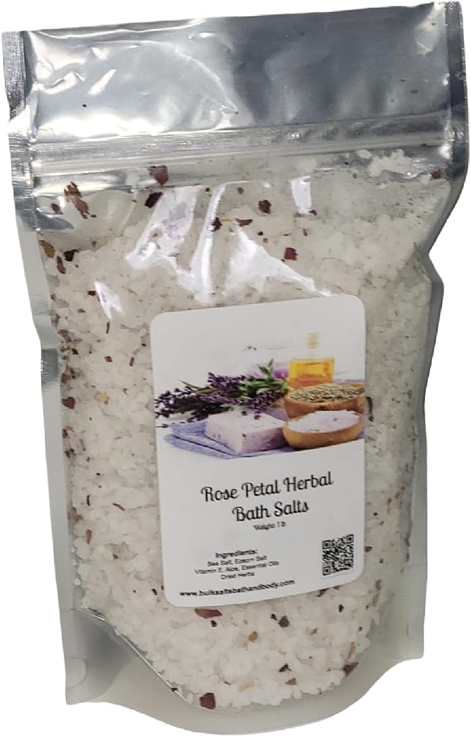 Bath Salts | 1lb Bag (16oz.) | Choose Your Scent | Epsom Salt | Sea Salt| Bathing | Body Care | Beauty | Relaxation | Spa | Pedicure | Manicure | Soak (Rose Petal)