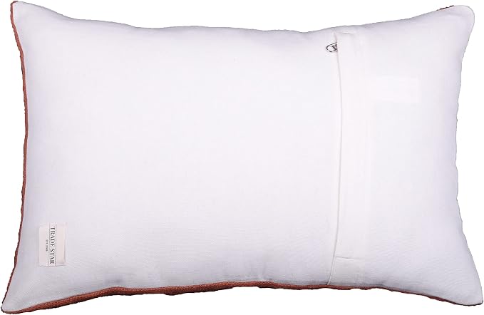 Trade Star Decorative Handwoven Sofa Pillow Case Handloomed Cushion Case 100% Cotton Throw Pillow Cover for Living Room Indian Spring Pillow Cover Fall Decor Case (Rust Snow 12X18 INCHES)
